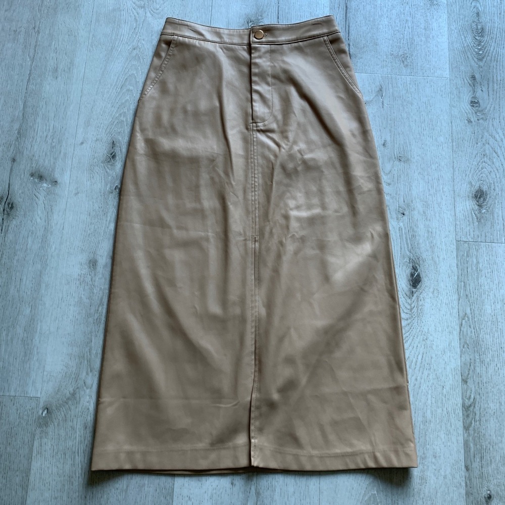 Hyacinth House Almond Faux Leather Ingrid Midi Skirt M